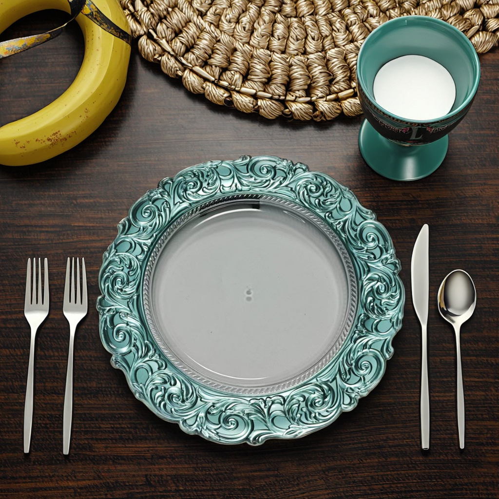 Fábrica de espejo directo de comercio exterior placas de cargador transparentes de estilo europeo banquete de bodas de hotel