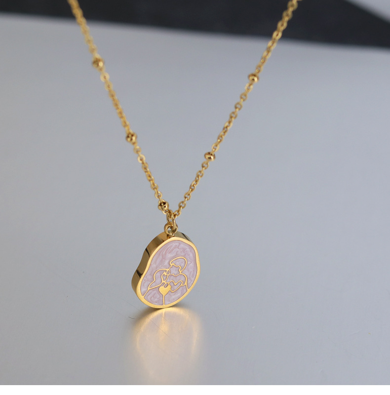 Retro Portrait Titanium Steel Enamel Pendant Necklace 1 Piece