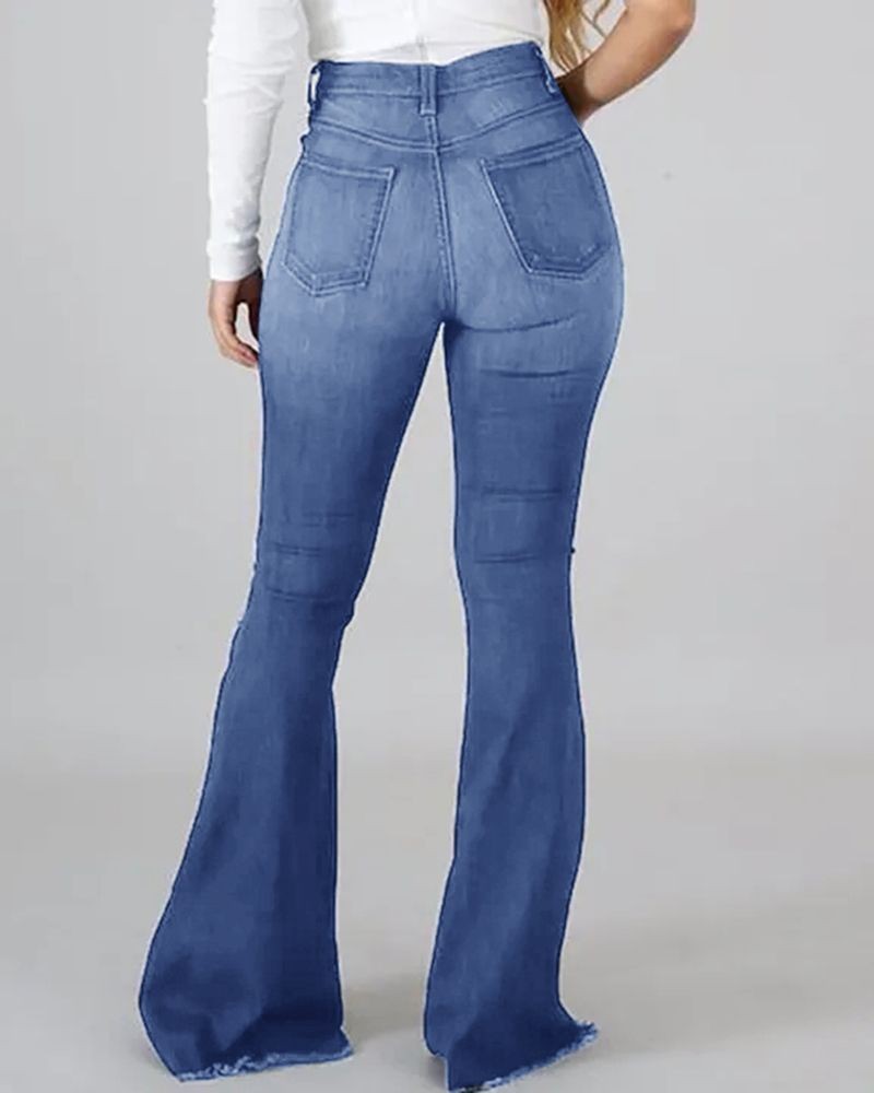 High-Rise Distressed Flare Jeans - Image 6