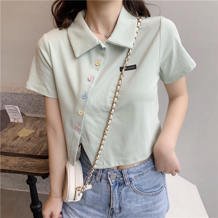 Women's T-shirt Short Sleeve T-Shirts Patchwork Button Simple Style Solid Color display picture 52