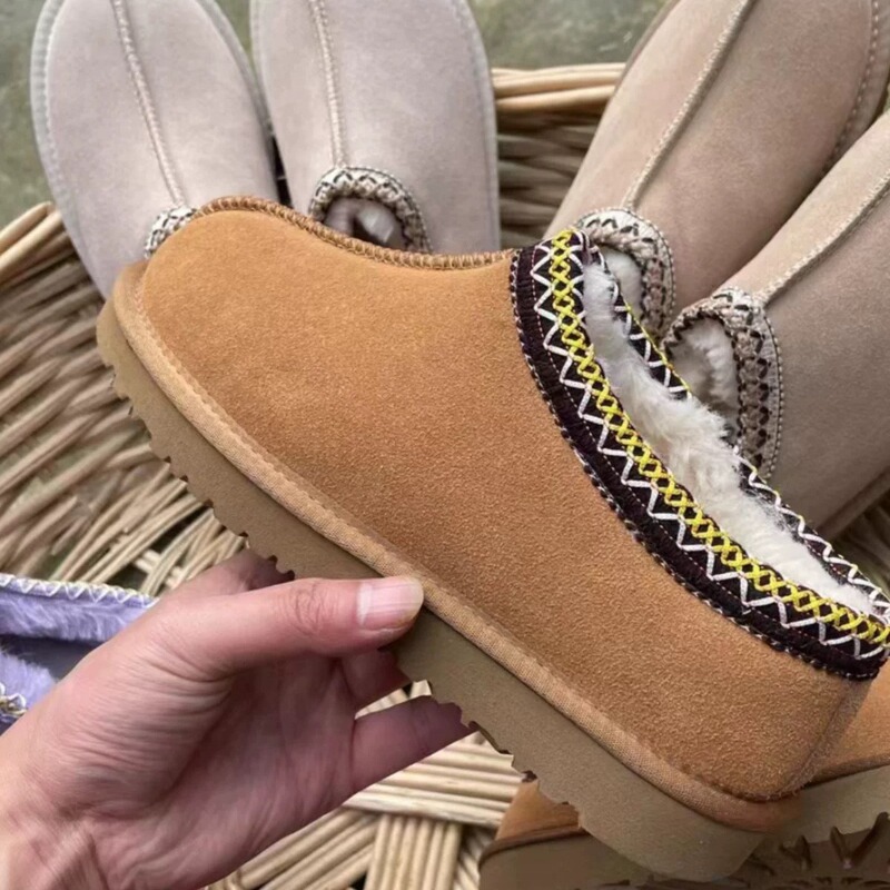 Cross-Border New Style Tas Ethnic Style Thin-Soled Women's Snow Boots Woven Cowhide Low-Tube Couple's Cotton Shoes Flat-Soled