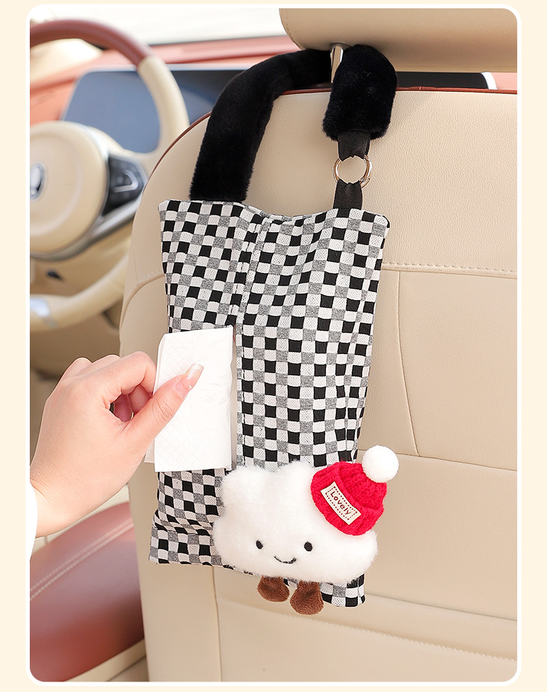 Car-Mounted Tissue Box, Cute Cartoon Style, Female Car Seat Tissue Hanging Bag, Tissue Box for Car Rear Seat