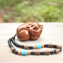 老挝木雕福猪手把件2019年吉祥物 实木雕刻工艺品 把玩小件