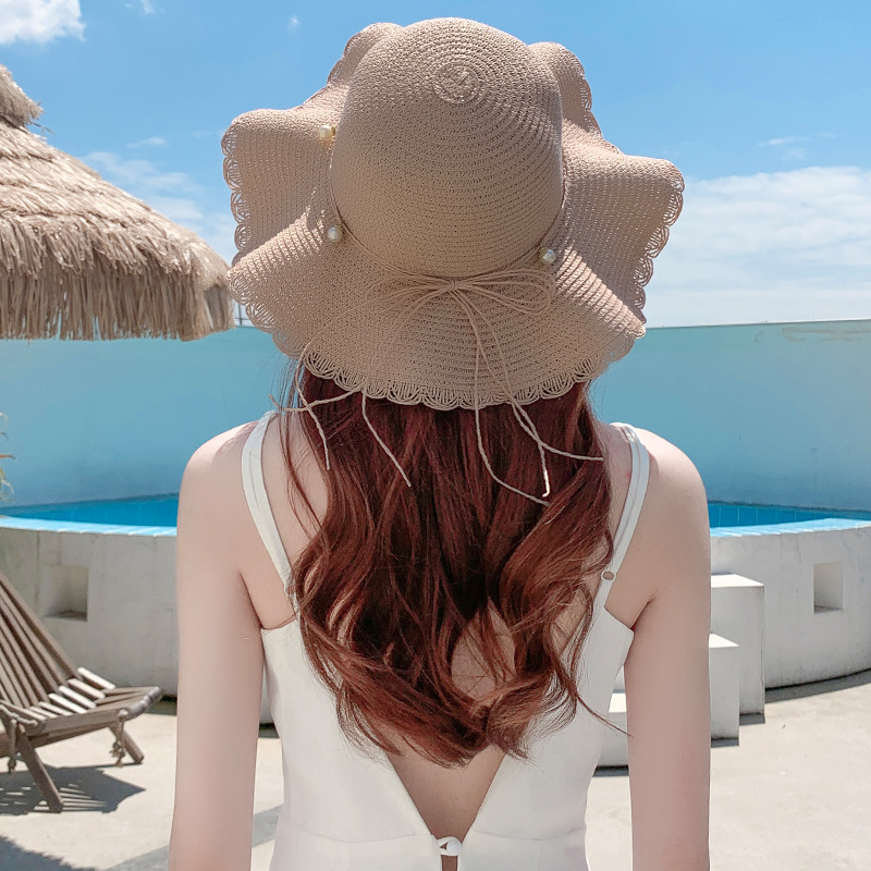 امرأة حلو رعوي كتلة اللون Bowknot جانب من الفطريات قبعة من القش display picture 5