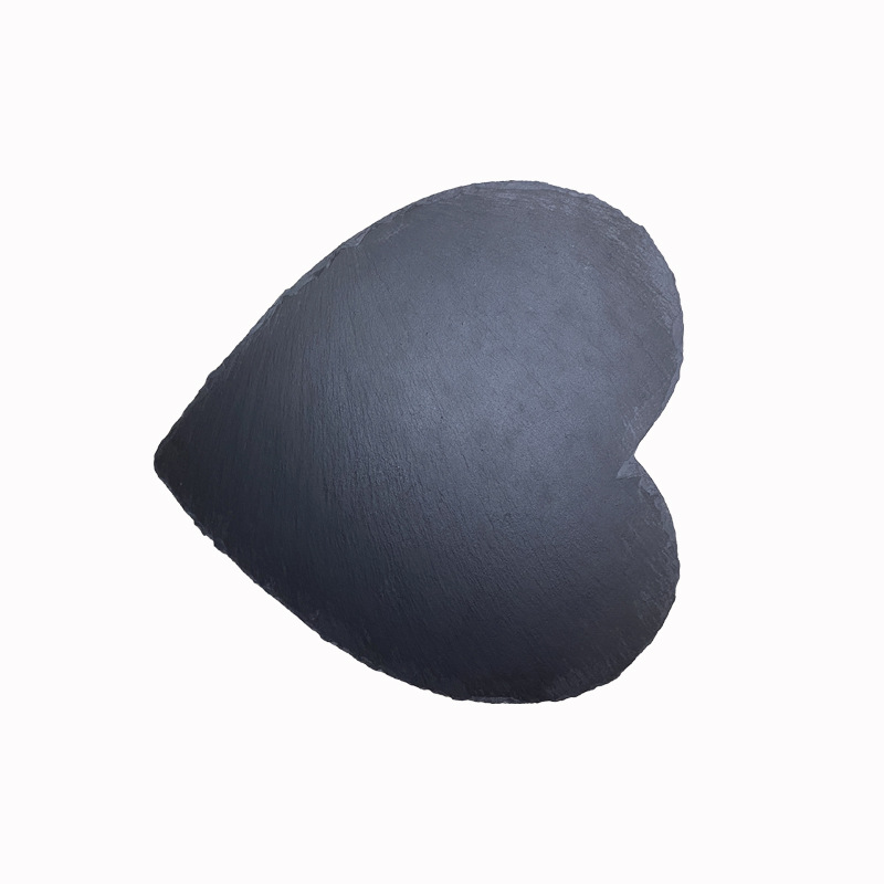 Estilo europeo y Americano natural en forma de corazón negro Placa de pizarra Placa de barbacoa Placa de roca de amor Placa de filete vajilla placa de piedra