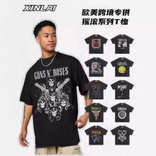 NIRVANA枪花乐队摇滚美式复古短袖t恤男水洗印花纯棉vintage跨境