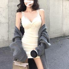 2025韩版纯欲蕾丝拼接吊带裙女夏季性感简约包臀短裙修身连衣裙