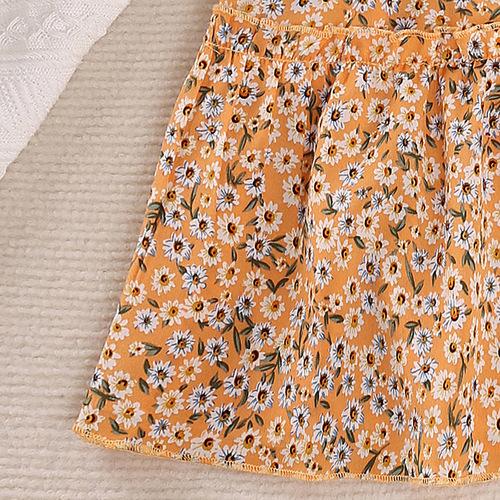 Girls' Spring and Summer New Arrival Korean Style Children's Dress with Bubble Sleeve Chiffon Floral Princess Dress European and American Foreign Trade Children's Clothing
