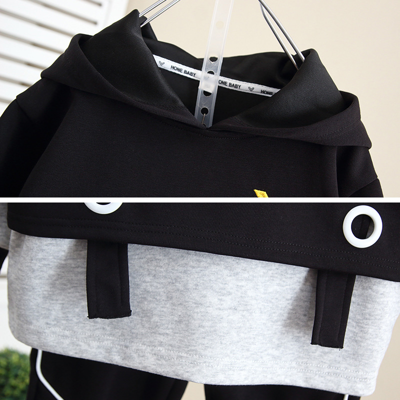 5968 traje de niño otoño estilo occidental bebé primavera y otoño suéter con capucha 2024 nueva ropa de otoño para niños marea