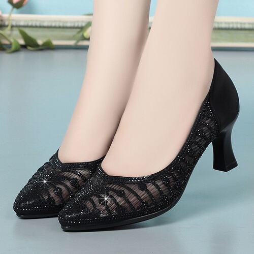 Breathable mesh sandals for women summer new style soft sole shallow mouth women's shoes summer high heels hollow shoes trendy