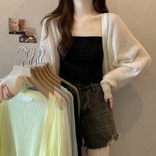 Real Shot of Plus Size Women's French Ice Silk Knitted Sun Protection Cardigan Top Women's Thin Small Outwear Shawl Waistoutwear Blouse