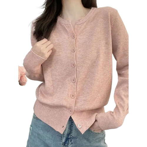 Early Autumn Soft and Chewy Thin Knit Cardigan for Women, Korean Style Round Neck Loose Short Sleeve Outerwear Top