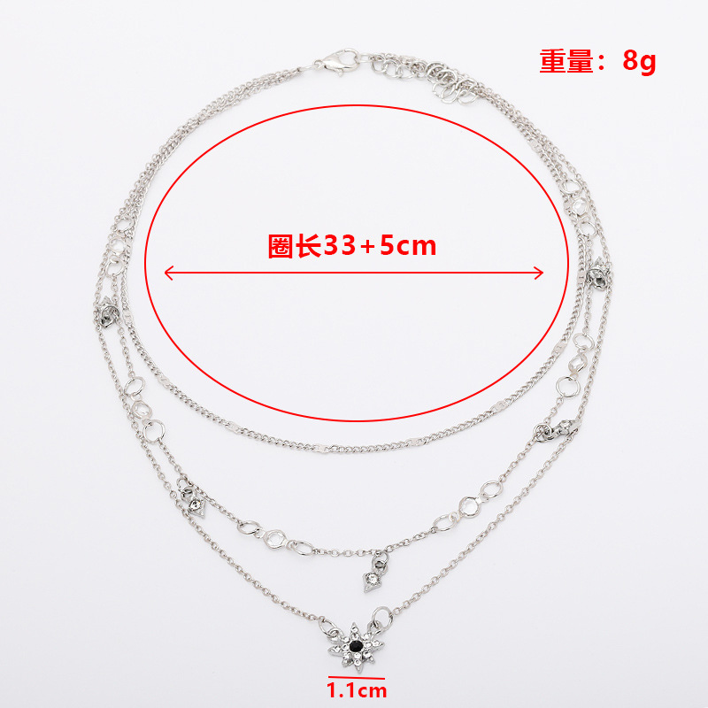 Nuevo colgante de estrella de cinco puntas hecho a mano transfronterizo europeo y americano creativo retro simple estrella de ocho puntas collar de tres capas fábrica al por mayor