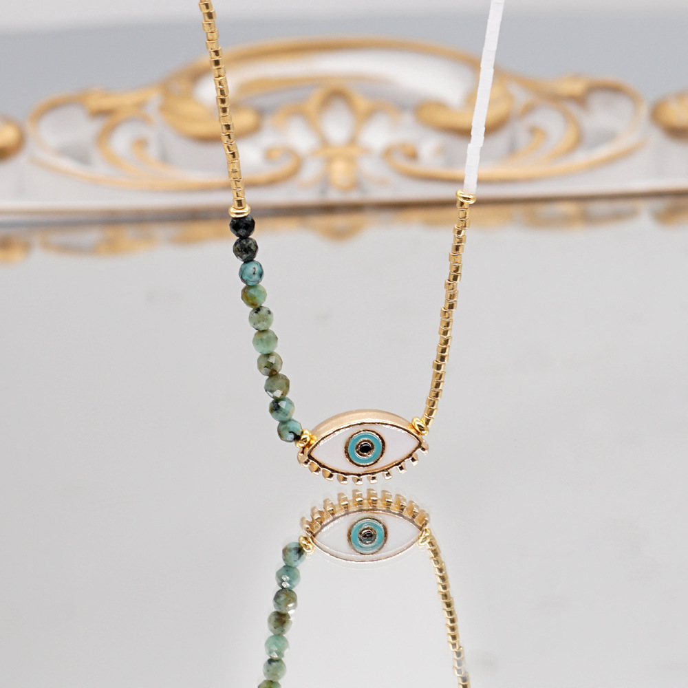 Fashion Mi-n220003a Geometric Rice Beads Round Beaded Eye Necklace