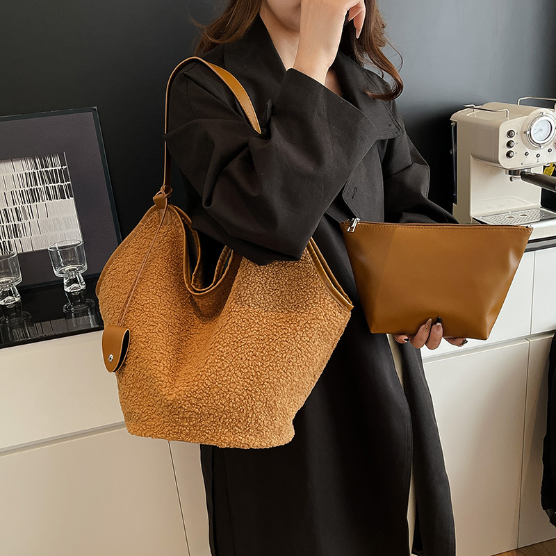 Bolso Tote de Peluche para Mujer Gran Capacidad Juego 2 en 1 para Uso Diario