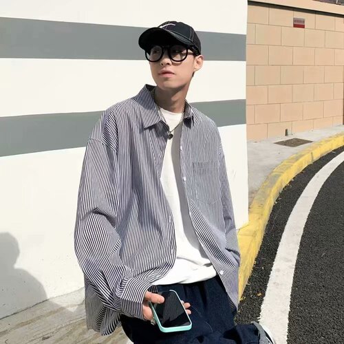 Spring striped shirt, men's long-sleeved, Korean style fashionable handsome loose shirt, lazy style, Internet celebrity, boys 'all-match coat