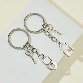 欧美爆款情侣锁和钥匙挂件LOVE合金双钥匙双锁汽车钥匙扣情侣挂件
