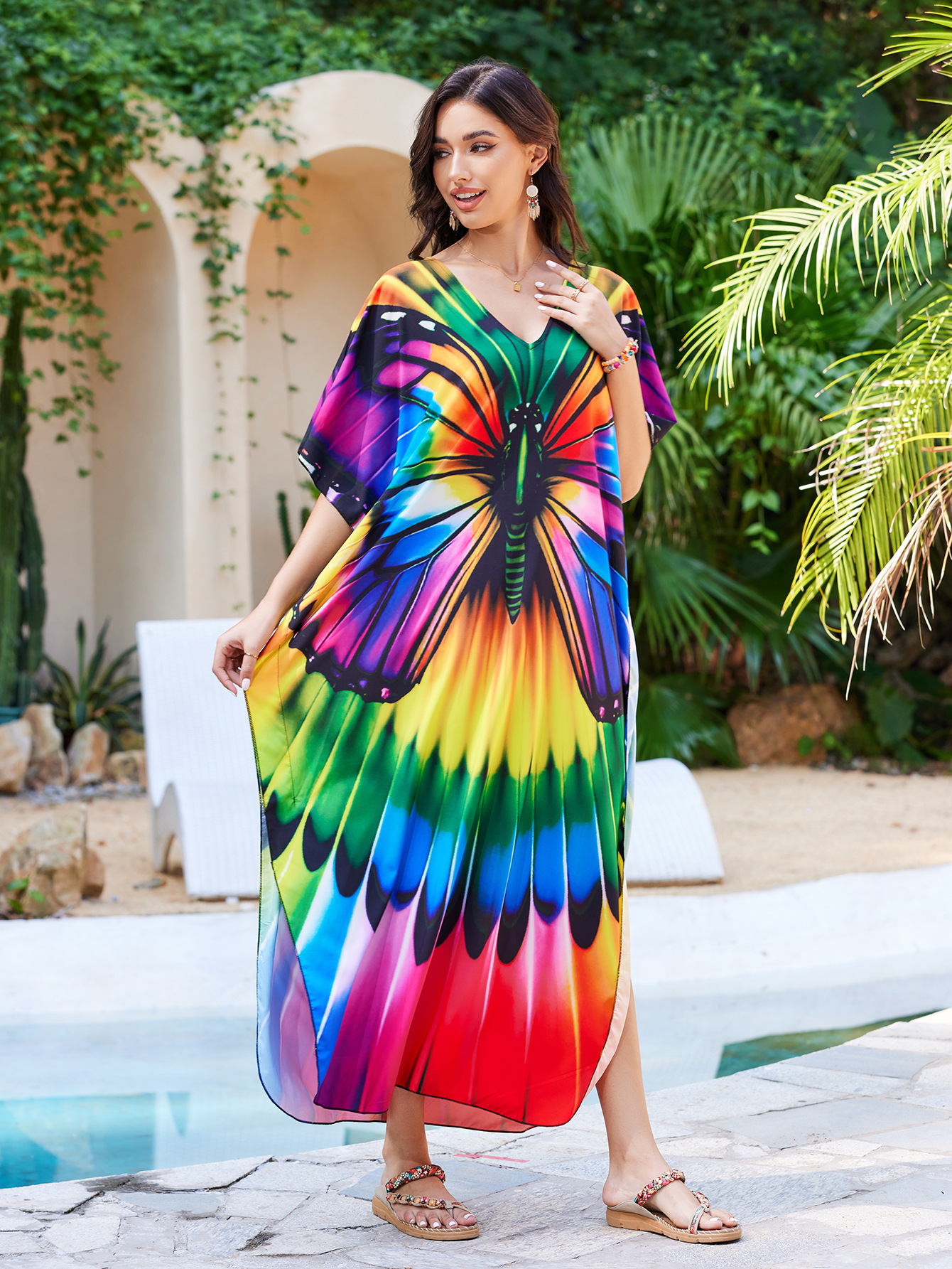 Transfronterizos Europa y Estados Unidos ubicación playa camiseta de vacaciones suelta vestido larga bikini camiseta protector solar trajes de baño 5054 image 4