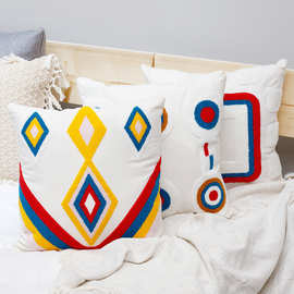 北欧几何帆布贴毛巾修刺绣抱枕套居家沙发靠背床头靠枕办公室靠枕