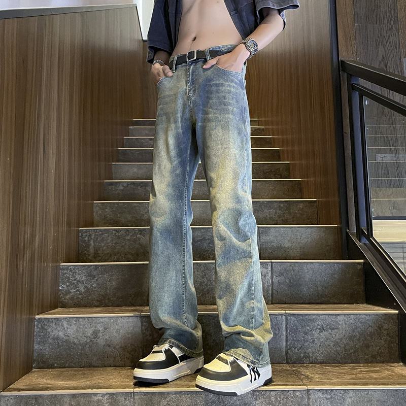 Jeans retro estadounidenses para hombres primavera y otoño nuevos pantalones vibe de alta calle, pantalones de moda, pantalones sueltos de piernas anchas, pantalones de microescalado
