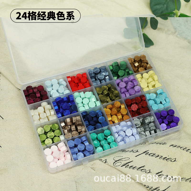 Fuego pintura cera grano traje de color mezclado 24 caja de cuadros de color ocho lados fuego pintura sellado cera fuego pintura sello cera grano fábrica al por mayor