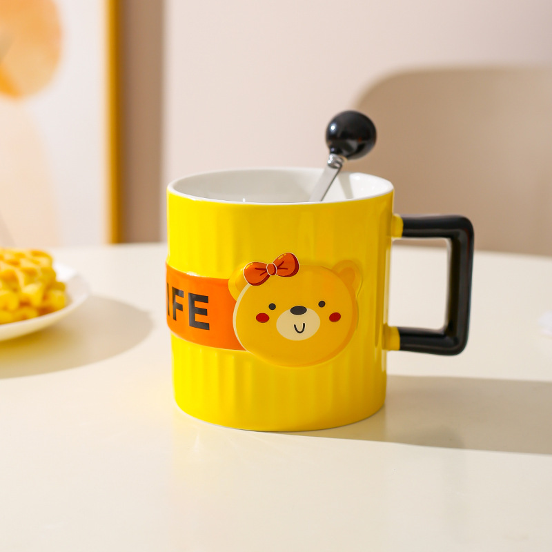 Creativo lindo oso Taza de cerámica pareja taza niños y niñas taza de agua taza de café con cuchara taza de desayuno del hogar