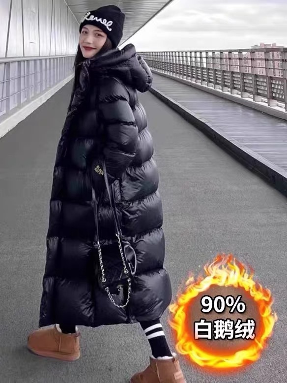 现货男女鹅绒羽绒服黑色金标3倍泡芙2025新款长款厚冬季羽绒外套|undefined