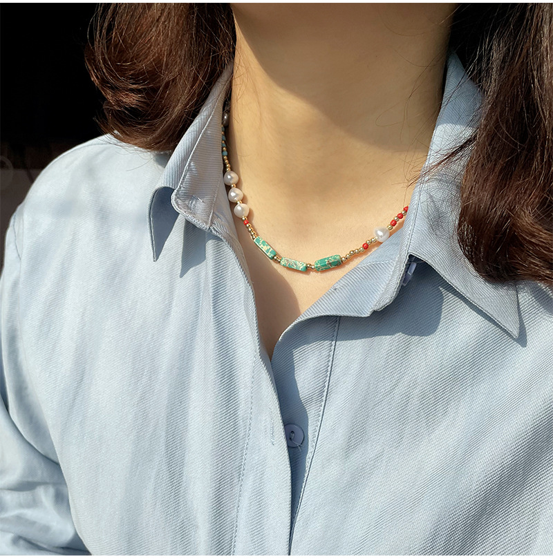 Bohemian Geometric Beaded Pearl Patchwork Womenu0027S Necklace
