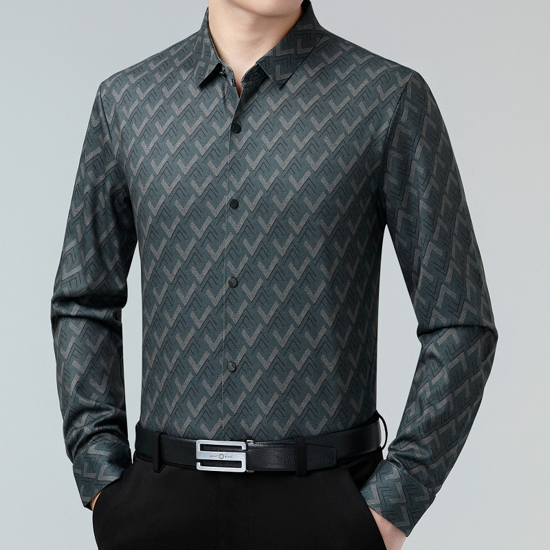 Counter Spring & Fall Mulberry Silk Shirt Men's Business Shirt Professional Casual Anti-Wrinkle Men's Formal Occasion Clothing Top