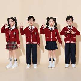 元旦合唱演出服儿童秋冬小学生朗诵服装红色毛衣学院风主持人班服