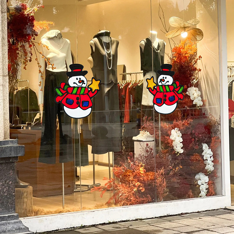 Puertas de vidrio y ventanas de flores pegatinas de dibujos animados pegatinas de ventanas de decoración de Navidad diseño de ventanas de escaparate pegatinas de puerta atmósfera pegatinas estáticas