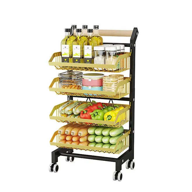 Estante de almacenamiento de cocina desmontable multicapa de carro pequeño tipo fijación de tierra estante de almacenamiento de verduras y frutas de esquinas estrechas