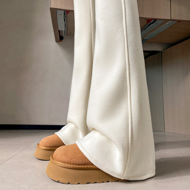 In stock: 2026 autumn new collection, off-white acetate wool pants, slightly flared, wide-leg, floor-length trousers