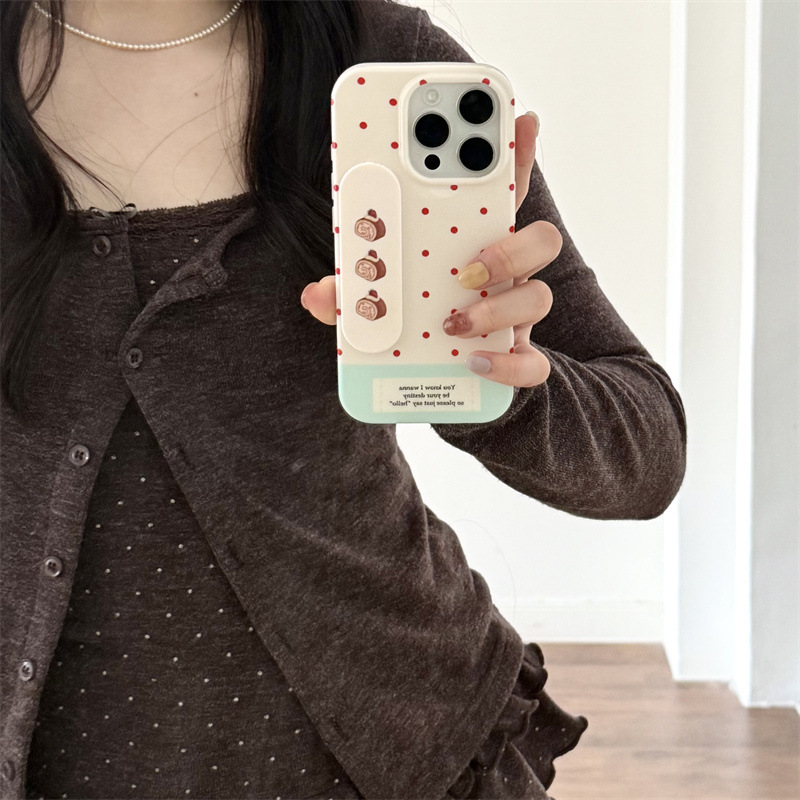 韩系波点瑞士卷支架适用iPhone16苹果15ProMax手机壳14小众13简约|undefined