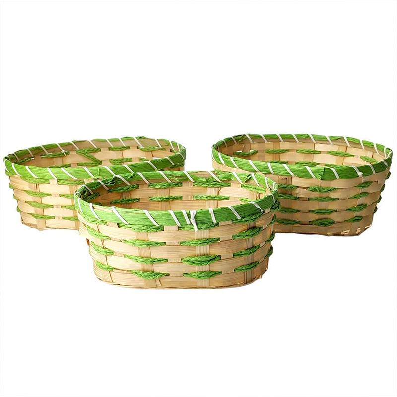 Pascua bambú trenzado cesta de almacenamiento canasta de bambú de dos colores canasta de bambú trenzado canasta de escritorio decoración del hogar canasta de bambú trenzada a mano