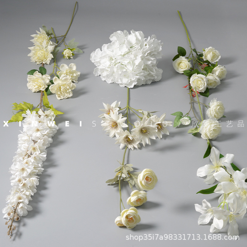 白色系婚庆仿真花材婚礼堂吊顶假花舞台地排花路引插花装饰花托管