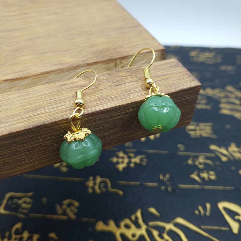 Pumpkin Bead Earrings Ping An Buckle Earrings Female Niche Design Antique Anti-jade Agate Earrings Live Welfare Supply