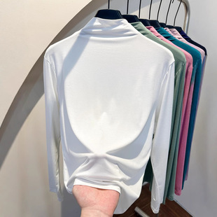 Modal White Half-High Collar Base Shirt Women's Autumn and Winter Inner Slim-Fit Mask Long-Sleeved T-Shirt Mid-Collar Thin Top