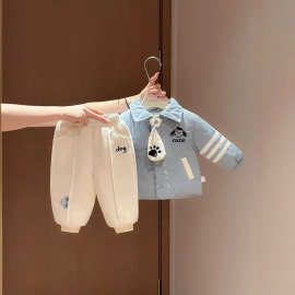 男童秋冬套装宝宝帅气夹棉棉袄加绒裤子婴幼儿冬季保暖分体两件套