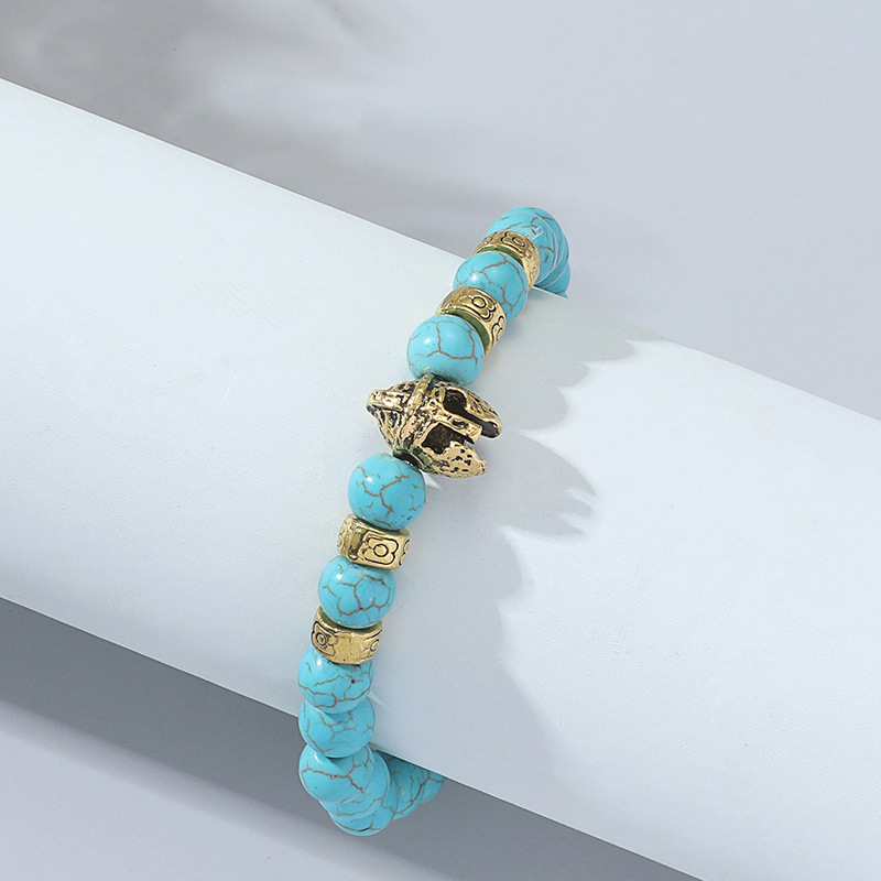 Pulsera de ágata gris-azul-naranja con cuentas de piedra volcánica negra, estilo natural espartano