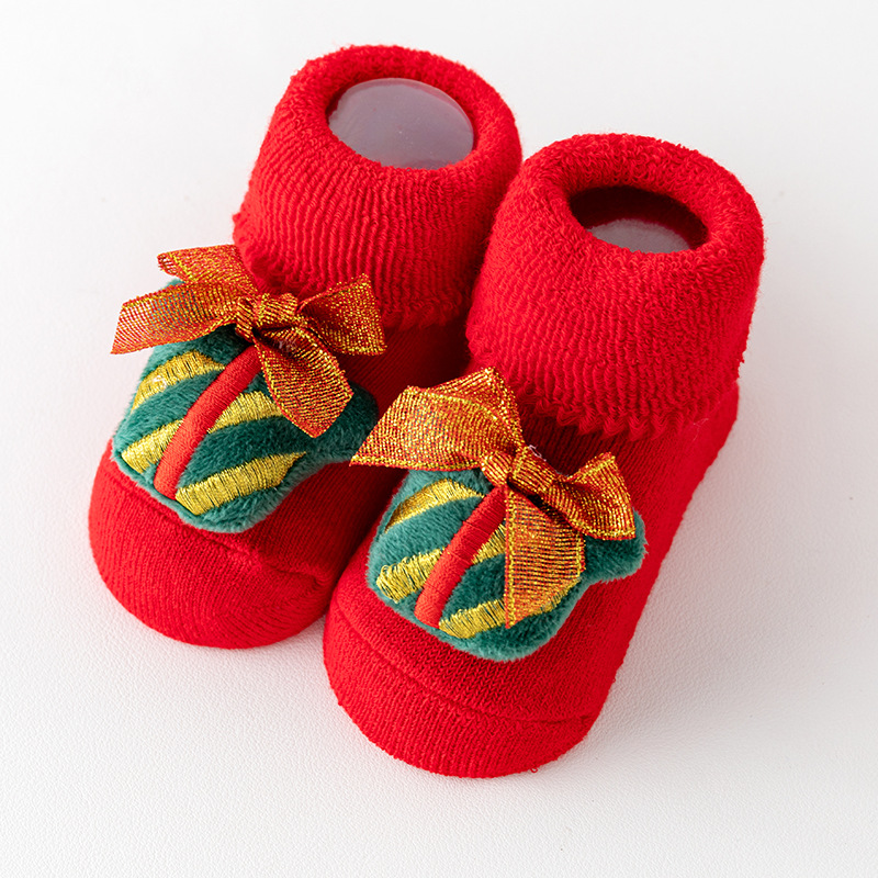 Bebé espesado polar invierno cálido Terry calcetines recién nacido bebé Navidad rojo antideslizante piso mediados de la pantorrilla regalo calcetines