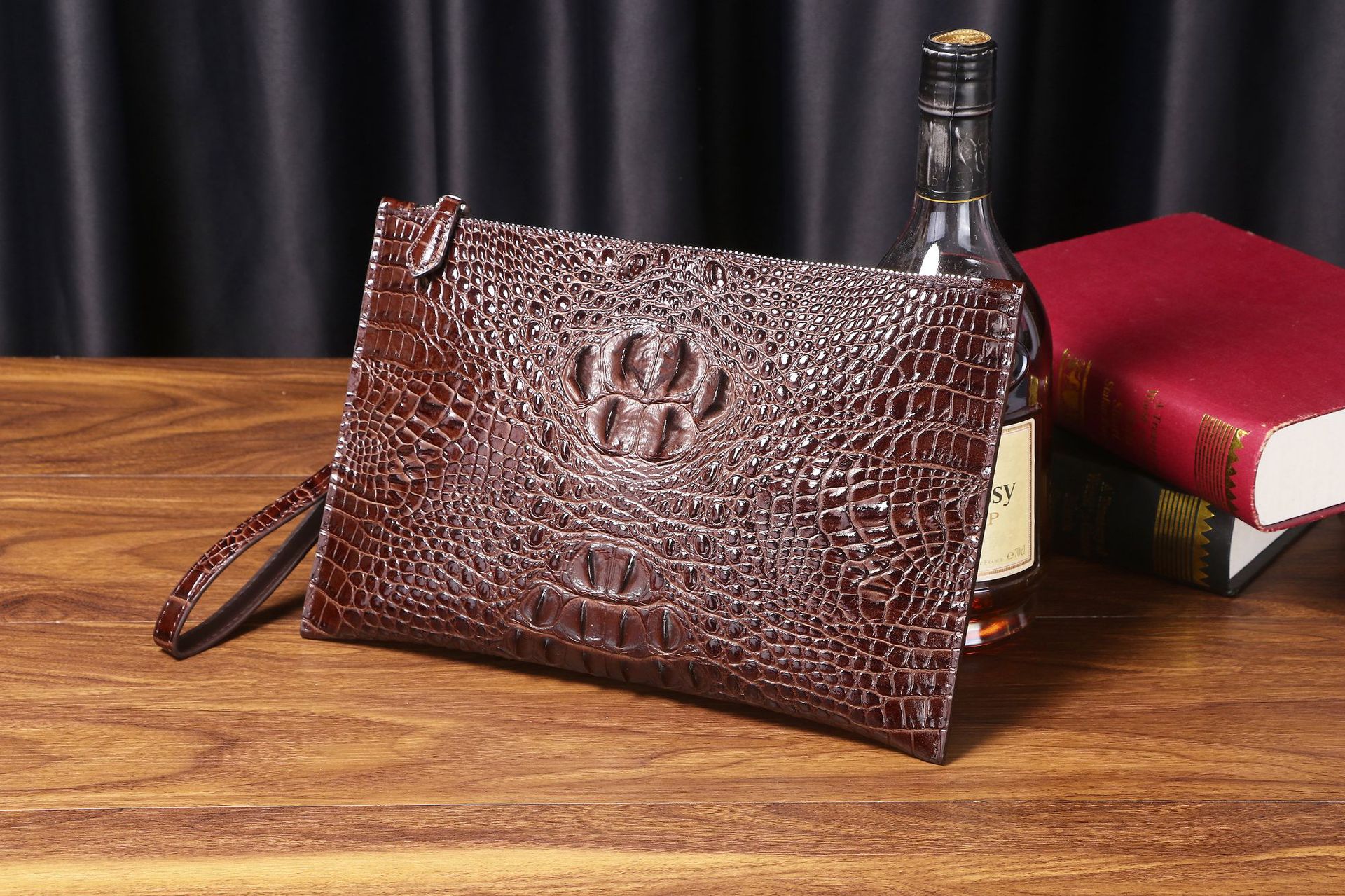 Túi clutch nam da silicon vân cá sấu dáng mỏng phong bì công sở chi tiết 6