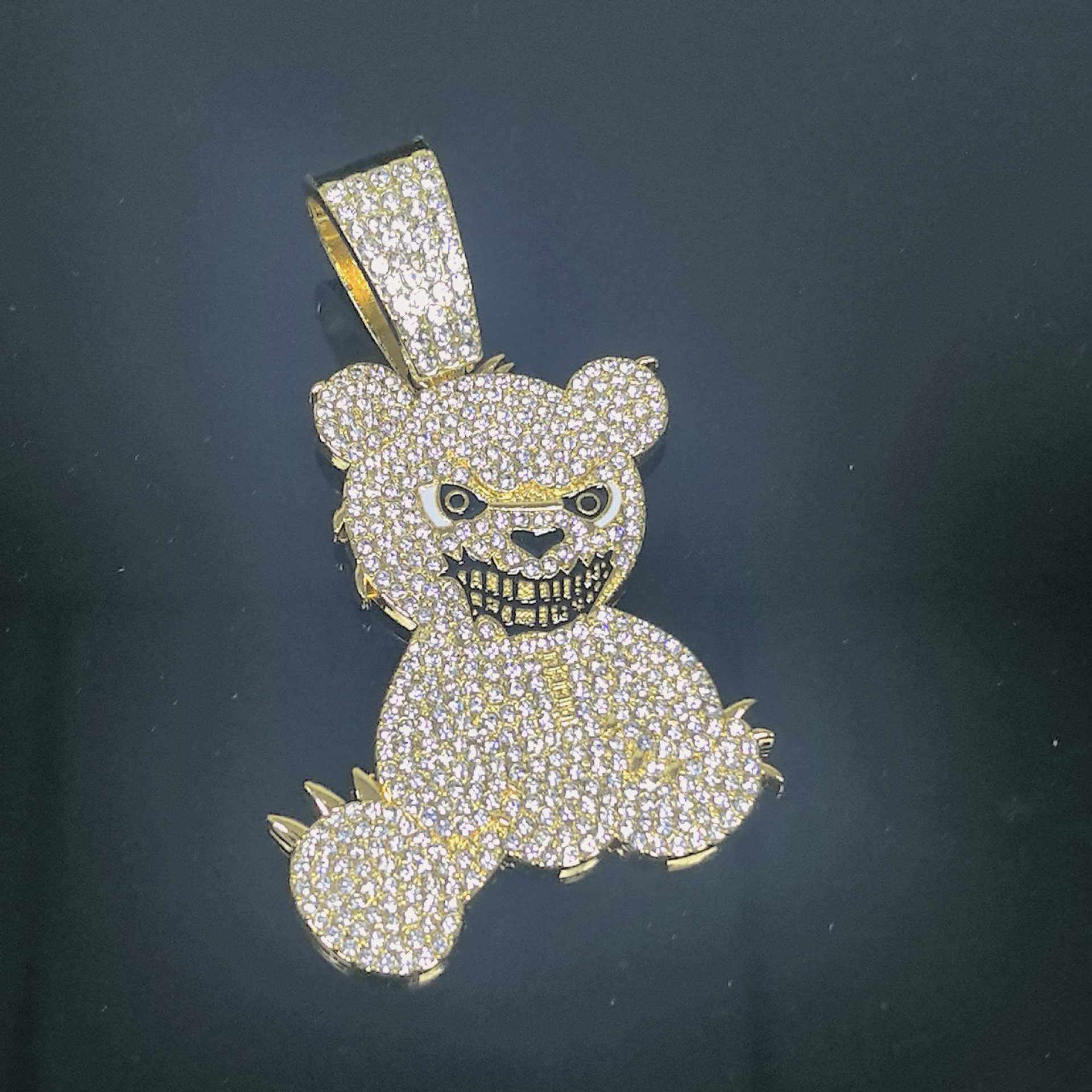 Ventas transfronterizas hiphop oso sonrisa colgante cadena cubana colgante de diamantes lleno club nocturno Bungee moda collar de rap masculino