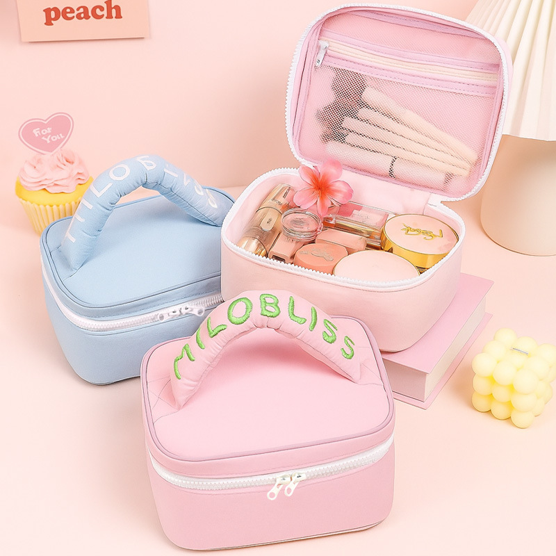 韓国風マカロンカラーの女性用ポータブル化粧品バッグ、ポータブル高価値化粧品トイレタリーバッグ、1個から|undefined