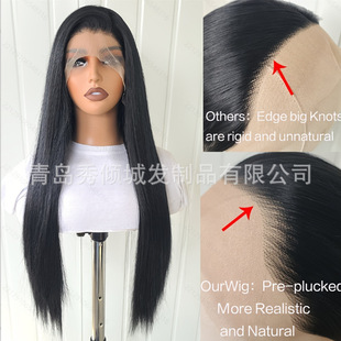 Cross-Border Wig Natural Black Long Straight Hair Middle Parted Front Lace Full Hair Set High Temperature Silk Cos Wig Export