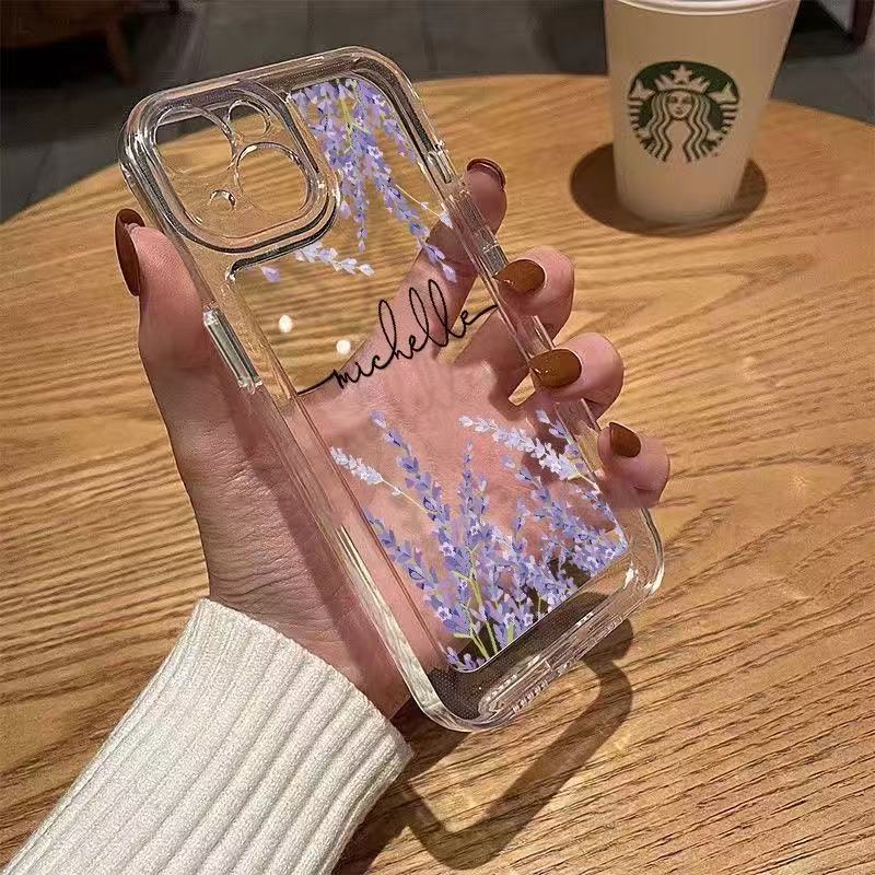 Flores en inglés para iphone15promax funda para teléfono móvil transparente Apple 16 anti-caída 14pro Japón y Corea 13/12