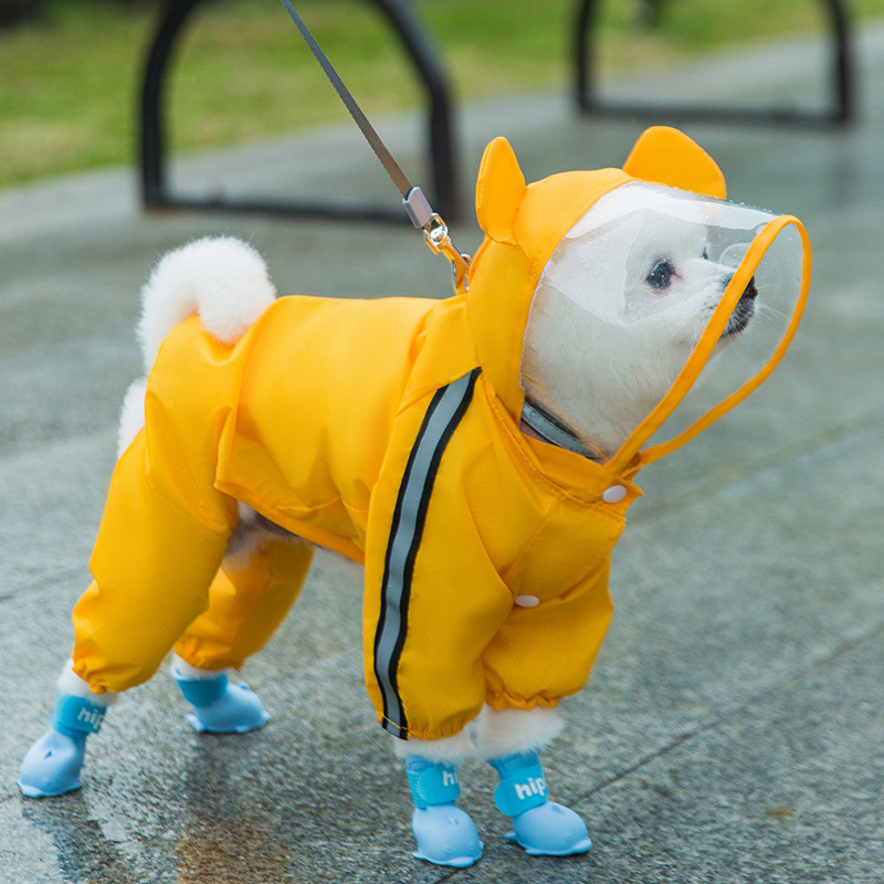 Dinosaurio cachorro impermeable cuatro pies paquete completo oso de peluche pequeño perro de tamaño mediano perro poncho vientre