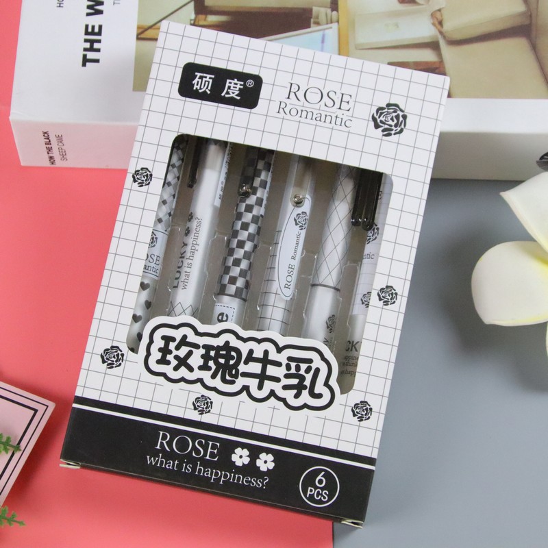 6 piezas en caja ST cabeza de prensa pluma de gel de prensa de alta apariencia estudiante creativo cepillo pregunta pluma mismo color firma pluma