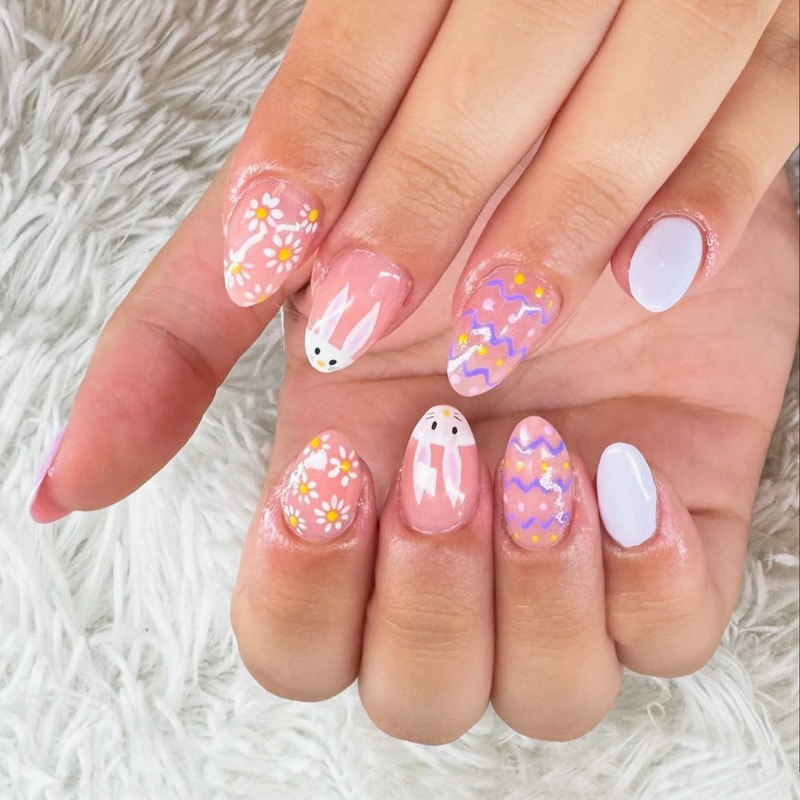French-Style Cute Girl Easter Egg Nail Art Pieces Easter Bunny Daisy Spring Press-On Fake Nails Wearable Nail Pieces French-Style Cute Girl Easter Egg Nail Art Pieces Easter Bunny Daisy Spring Press-On Fake Nails Wearable Nail Pieces