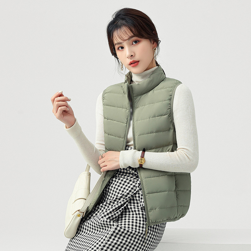 여성용 다운 조끼, 가볍고 얇은 2024 가을 겨울 새로운 스타일 짧은 슬림핏 초경량 심리스 90 화이트 오리 다운 조끼 여성용